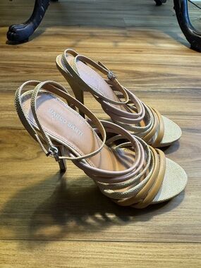Marco Santi Tan and Gold Strappy High Heel Sandals